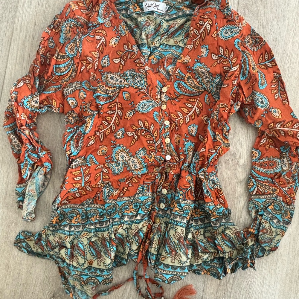 Paisley Print Button-Up Blouse